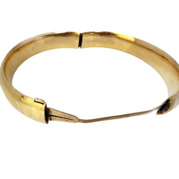 Estate 14kt Gold Brushed & Etched Hinged Bangle Bracelet (A5533) - Picture 4 of 8